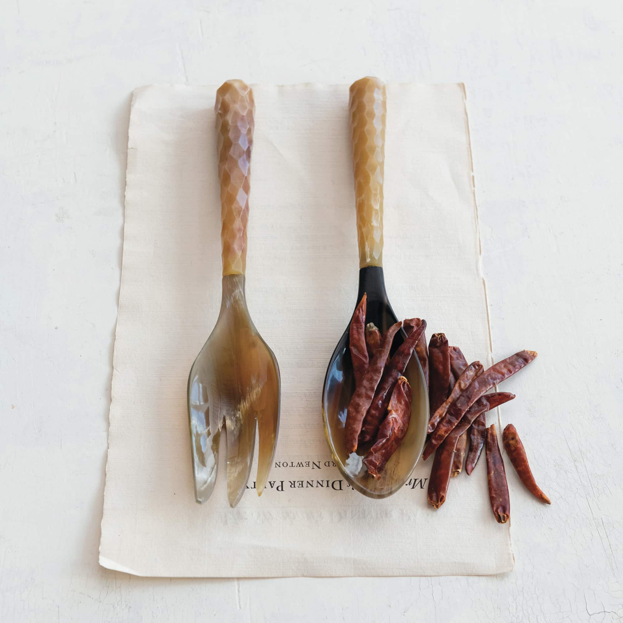 Hello Honey® Natural Carved Horn Salad Server Set